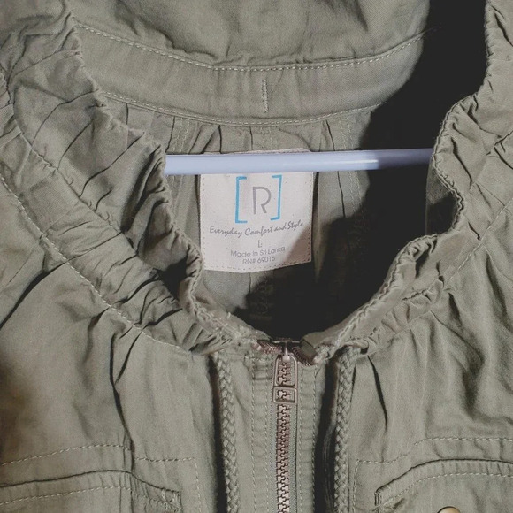 Relativity Womens Olive Green Drawstring Jacket Pockets roll tab sleeves Large - Picture 4 of 7